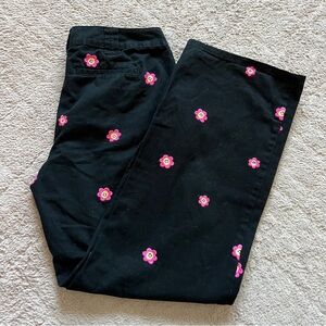 Forever 21 High Rise Happy Face Flower Embroidered Cotton Pants Women’s Size M
